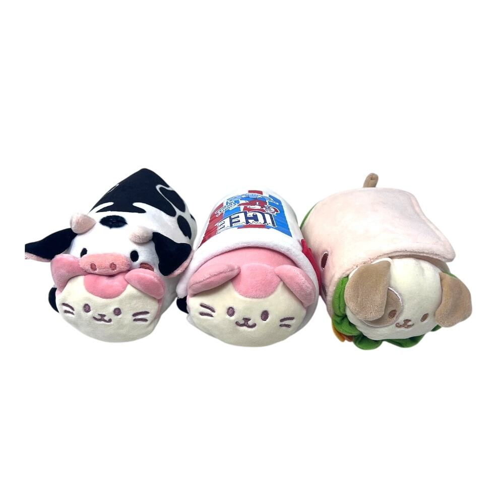 Anirollz Plush Lot of 3 Icee Kitty Cow Cat Burito Puppy Dog‎ 6" Kawaii Coosy